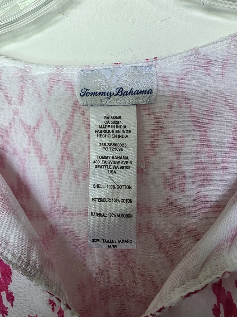 Tommy Bahama 100% Cotton White Pink Printed Swim Coverup Tunic Tribal - Picture 5 of 8